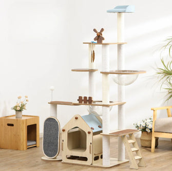 Adorable & Attractive Modern Wooden Large Cat Tree with Windmill Design