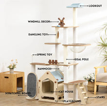 Adorable & Attractive Modern Wooden Large Cat Tree with Windmill Design