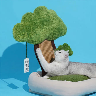 ZeZe Multifunctional Cat Bed With Sisal Scratcher And Dangly Toy "Relax Under The Potted-Tree"