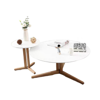 Ivory Oak Round Coffee Table Set