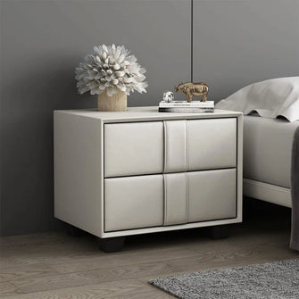 Classic Leather Nightstand With Double Drawer