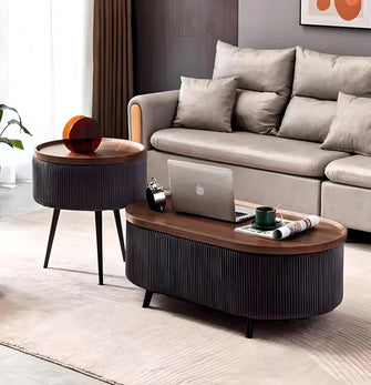 Oval Luxe Coffee Table Set With Storage