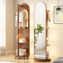 Vintage Oak Floor Mirror With Coat Rack