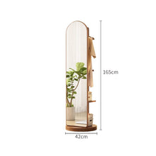 Vintage Oak Floor Mirror With Coat Rack