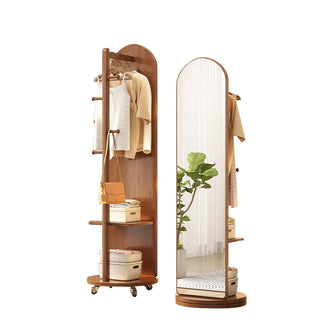 Vintage Oak Floor Mirror With Coat Rack