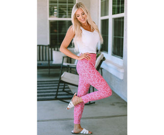 Azura Exchange Leopard Print Active Leggings Skinny Sports Pants - Pink