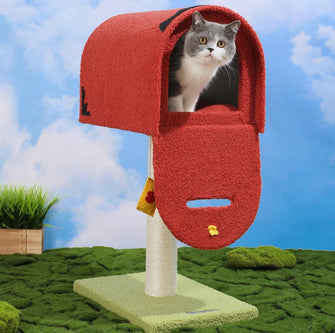 Cute Mailbox Sisal Cat Scratching Post Tree with Interactive Window